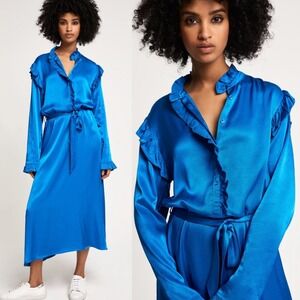 CLOSED Everly Blue Ruffle Midi Dress Womens Size Small Garmentory Button Front S